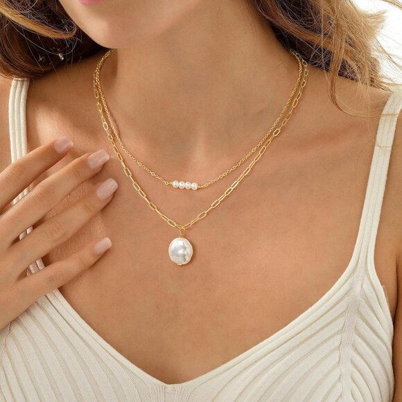 Elegant 14K-Gold-Plated Pearl Necklace for Women - Dainty Layered Style - Picture 5 of 8